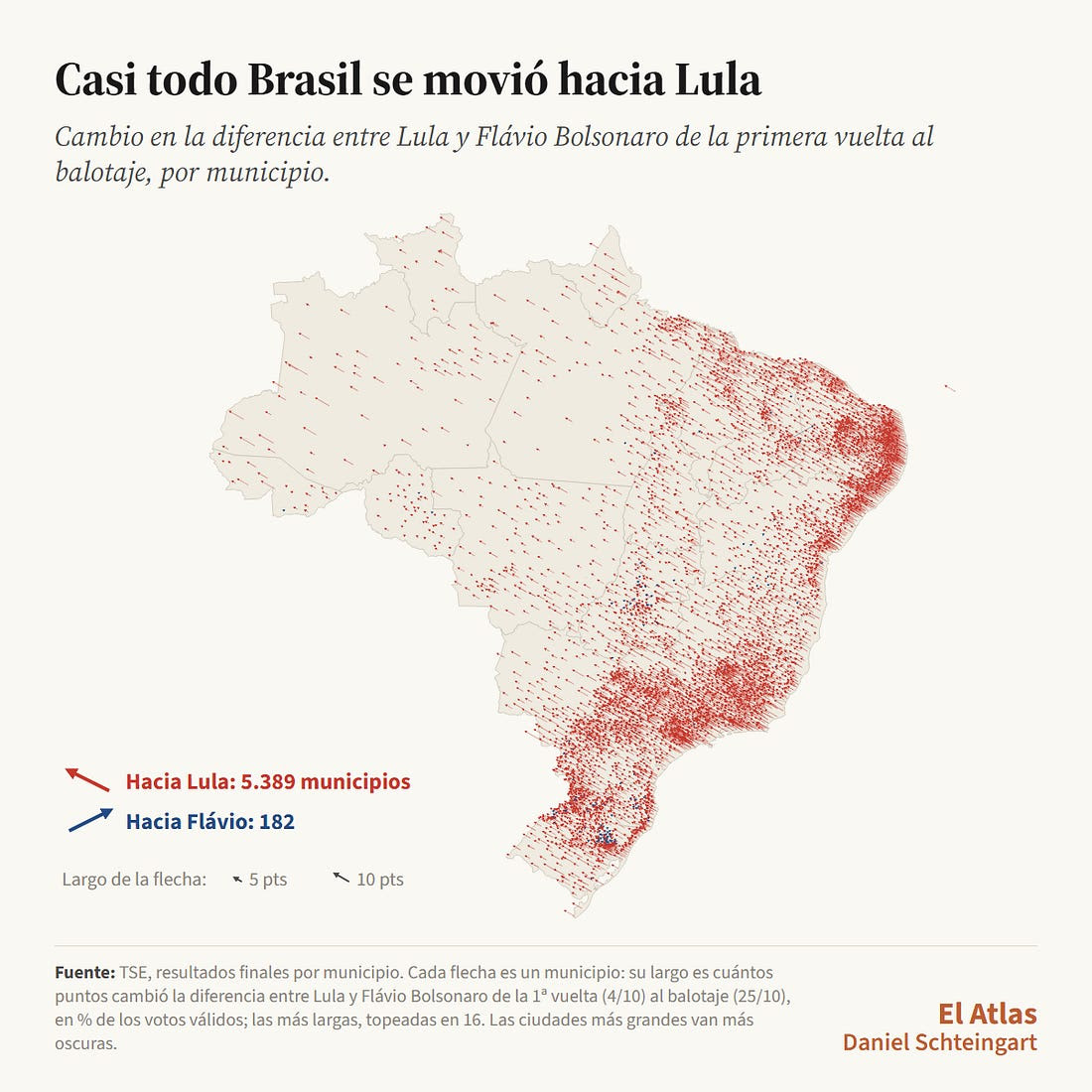 Mapa estadual del vuelco electoral entre primera vuelta y balotaje